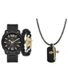 Ed Hardy Men's Matte Black Metal Bracelet Watch 50mm Gift Set In Matte Black,matte Black