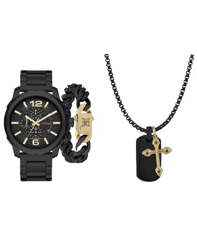 Ed Hardy Men's Matte Black Metal Bracelet Watch 50mm Gift Set In Matte Black,matte Black
