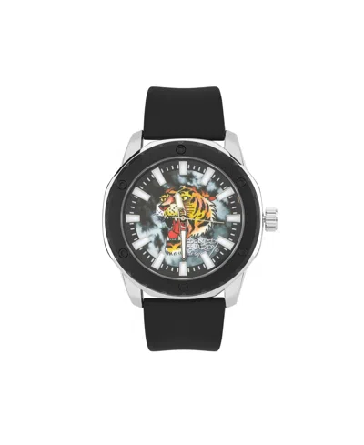 Ed Hardy Men's Matte Black Silicone Strap Analog Watch 47mm