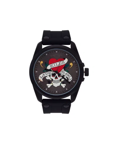 Ed Hardy Men's Matte Black Silicone Strap Watch 46mm