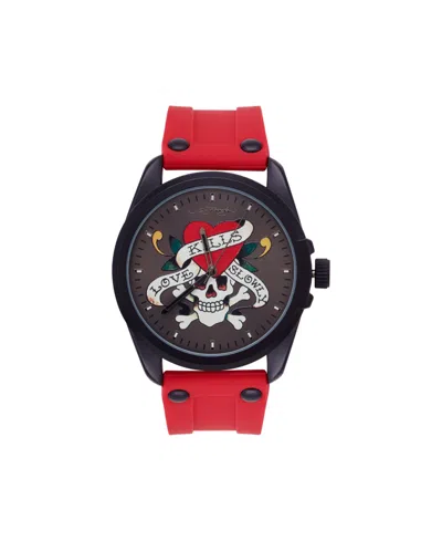 Ed Hardy Men's Matte Red Silicone Strap Watch 46mm