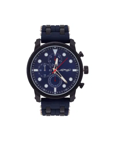 Ed Hardy Men's Navy Silicone Strap Watch 48mm In Navy Sunray,navy