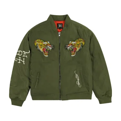 Ed Hardy Men's Nyc Skull Bomber Jacket In Olive In Green