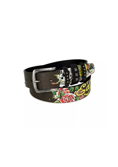 Ed Hardy Men's Skull Studded Belt In Black In Brown