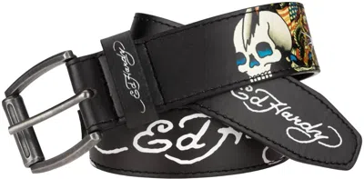 Ed Hardy Men's Skull Tiger With Studs Belt In Black