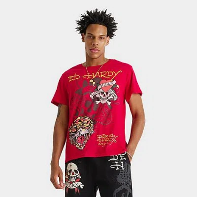 Ed Hardy Men's Tiger Skull Graphic T-shirt In Red