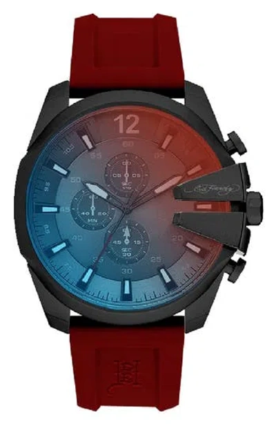 Ed Hardy Ombré Quartz Chronograph Silicone Strap Watch, 44mm In Red