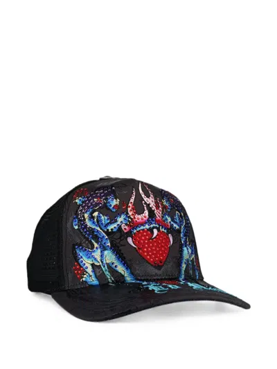 Ed Hardy Panteras Rhinestone-embellished Trucker Hat In Black