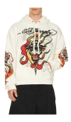 Ed Hardy Panther Flame Boxy Rhinestone Fleece Hoodie In White