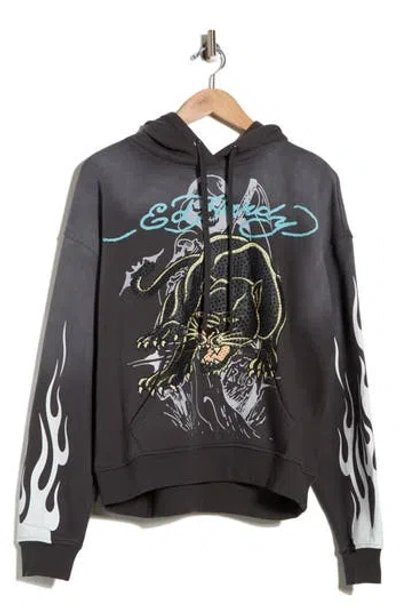 Ed Hardy Panther Fleece Hoodie In Gray