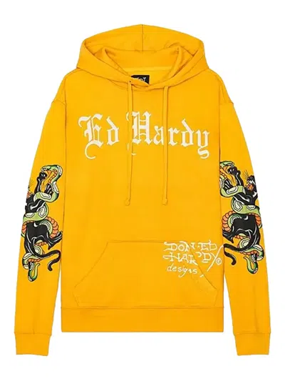 Ed Hardy Panther Snake Printed Hoodie In Yellow