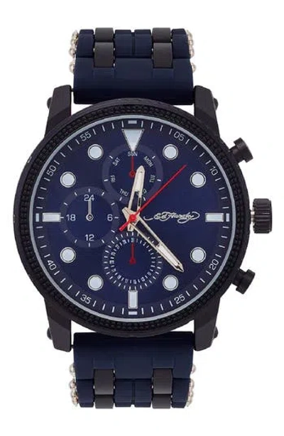 Ed Hardy Quartz Chronograph Silicone Strap Watch, 48mm In Blue