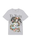 Ed Hardy Rhinestone Battle Tee In 麻灰色