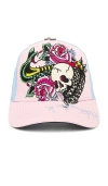 Ed Hardy Rhinestone Cobra Hat In Pink/sky In Pink & Sky