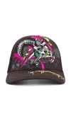 Ed Hardy Rhinestone Dagger Snake Hat In Charcoal Pink