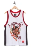 Ed Hardy Rhinestone Devil Head Mesh Jersey In Multi