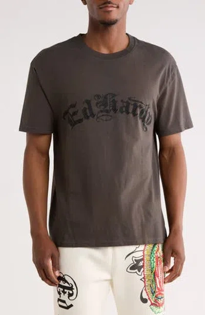Ed Hardy Rhinestone Panther Flame Graphic T-shirt In Gray