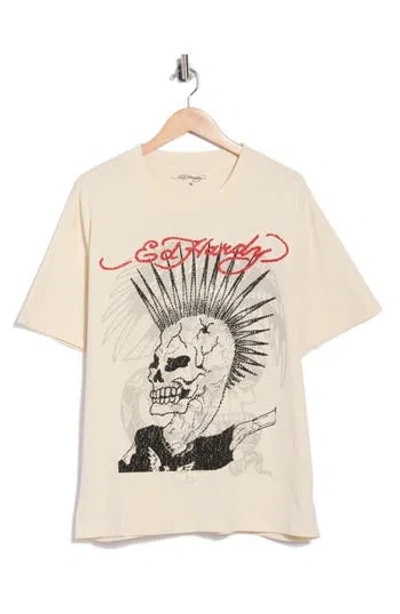 Ed Hardy Rhinestone Punk Mohawk Boxy Graphic T-shirt In White