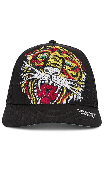 Ed Hardy Rhinestone Tiger Hat In Black