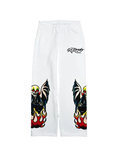 Ed Hardy Rhinestone-embellished Baggy Track Pants In White