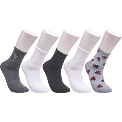 Ed Hardy Rose Print Full Cushion Mid Crew Sock 5 Pack In White