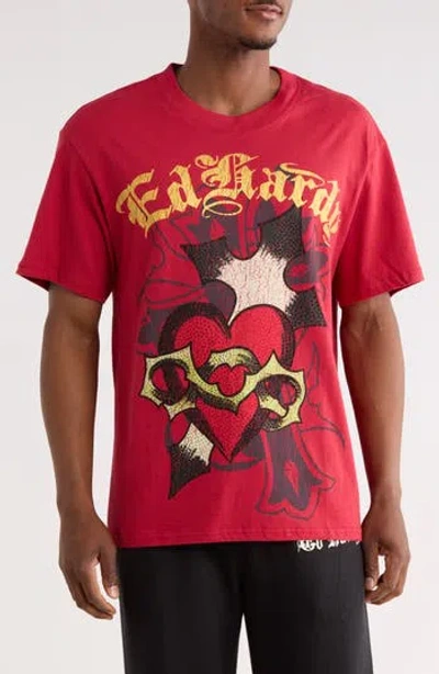 Ed Hardy Sacred Heart Graphic T-shirt In Red