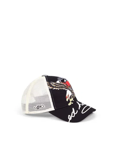 Ed Hardy Script 5 Panel Cap In Black/bluewash