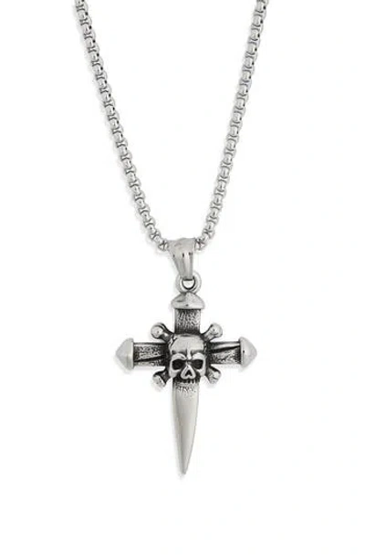 Ed Hardy Skull & Crossbones Pendant Necklace In Silver