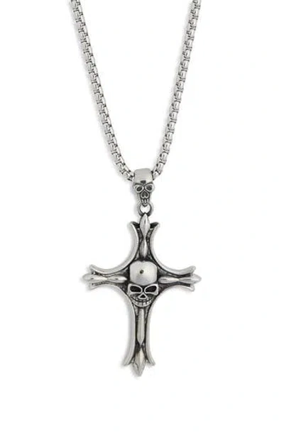 Ed Hardy Skull Cross Pendant Necklace In Metallic