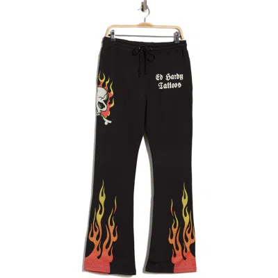 Ed Hardy Skull Flames Bootcut Sweatpants In Black