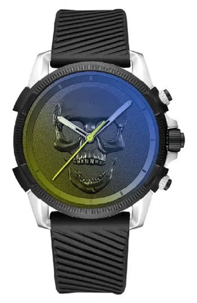 Ed Hardy Skull Quartz Silicone Strap Watch, 48mm In Black
