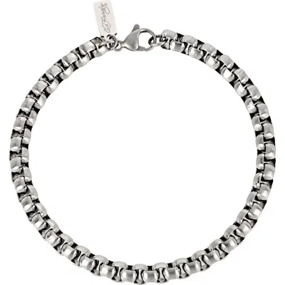 Ed Hardy Stainless Steel Box Chain Bracelet In Metallic