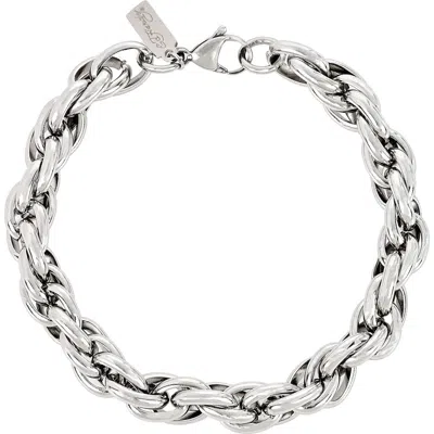 Ed Hardy Stainless Steel Oval Link Rope Chain Bracelet In Silver