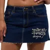 Ed Hardy Tattoo Collage Dark Denim Cutoff Mini Skirt In Dark Wash In Blue