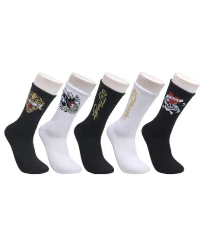 Ed Hardy Tattoo Inspired Print Half Cushion Crew Sock 5-pack In Multi
