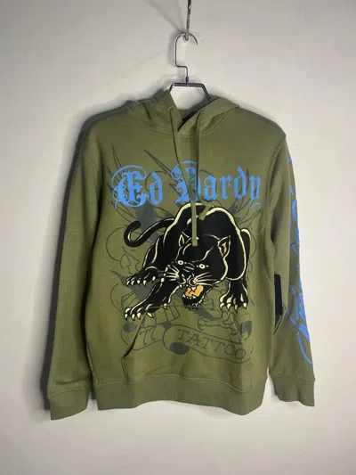 Pre-owned Ed Hardy Tattoo Y2k Green S Small Panthera Hoodie