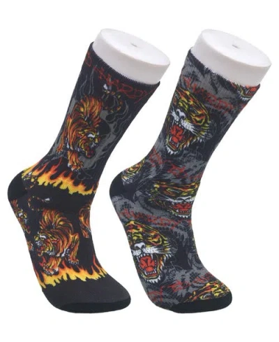 Ed Hardy Tiger 360 Print Full Cushion Crew Sock 2-pack In Multi