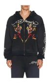 Ed Hardy Tiger Flame Boxy Zip Hoodie In Black