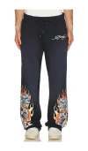 Ed Hardy Tiger Flames Baggy Sweatpant In Blue