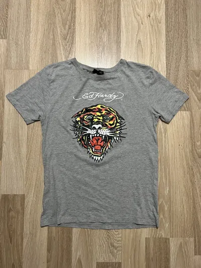 Pre-owned Ed Hardy Tiger T Shirt In Grey