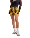 Ed Hardy True Eagle Plaid Flare Mini Skirt In Yellow In Yellow