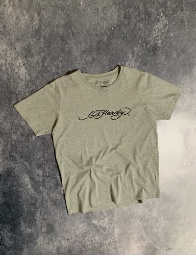 Pre-owned Ed Hardy Vintage  T Shirt Tee Big Logo Basic Baggy Y2k 90's In Grey