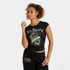 Ed Hardy Women's Black Rose Rhinestone Capped-sleeve Baby T-shirt Size Medium Cotton In Black
