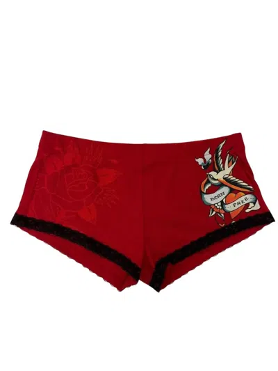 Ed Hardy Women's Born Free Swallows Cheeky Short In Red