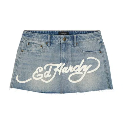 Ed Hardy Women's Dragon Mini Skirt In Light Wash In Blue