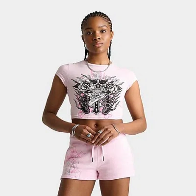 Ed Hardy Women's Flame Cross Baby T-shirt In Pink