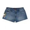 Ed Hardy Women's Flame Skull Denim Short In Retro Medium In Blue
