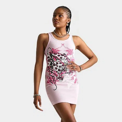 Ed Hardy Women's Flame Skull Rib Tank Dress In Pink