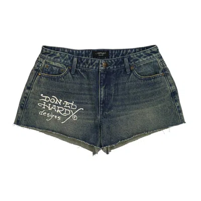 Ed Hardy Women's Heart Dagger Denim Short In Medium Tint In Blue