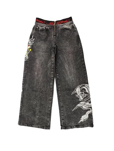 Ed Hardy Women's Lks Dragon Front Zip Jean In Vintage Grey In Multi